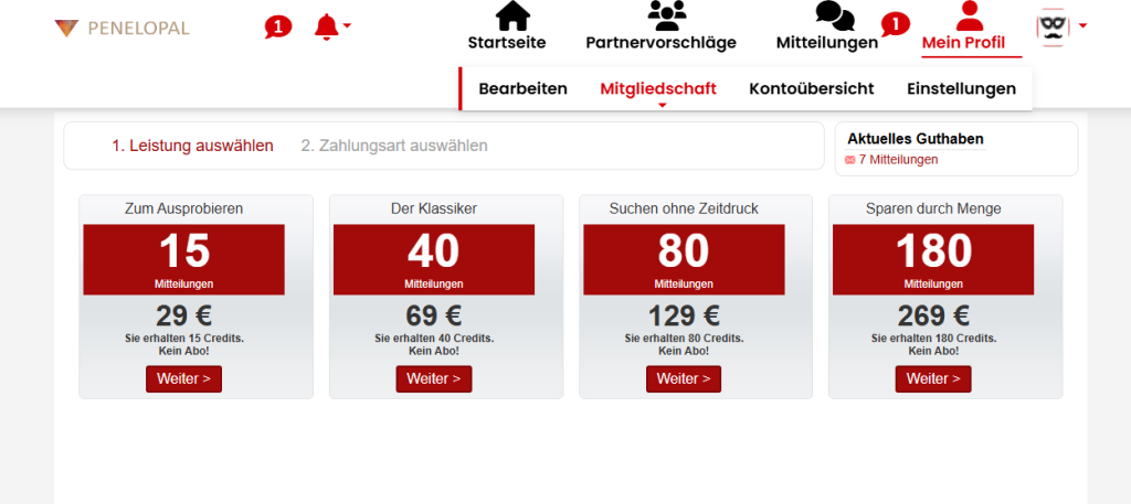 Creditpakete mit Preisen bei Penelopal.com